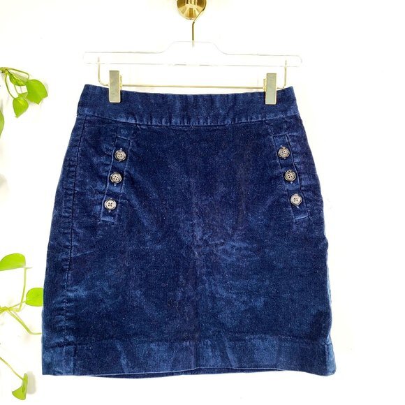 Navy Corduroy Mini Skirt XS 2 Blue High Waist Pencil Sailor Mini BANANA REPUBLIC - Picture 2 of 8